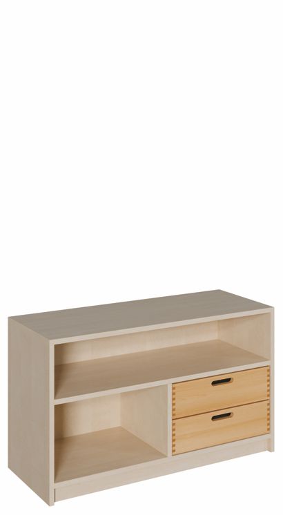 K Schrank 60 x 102 cm, 2 Massivholzschübe re./li./Regal